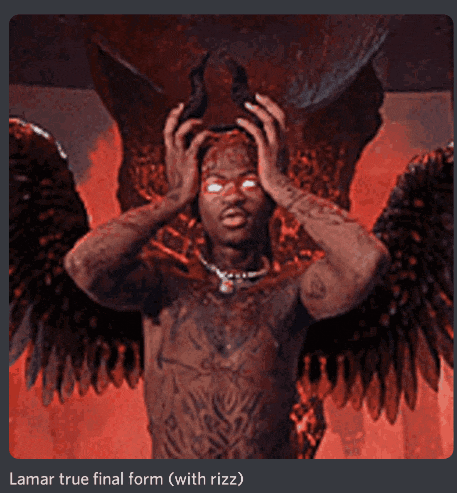 a picture of a man with horns and wings with the caption lamar true final form