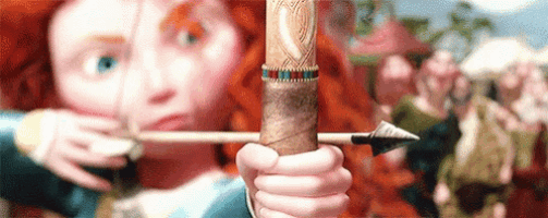 a cartoon girl is holding a bow and arrow in her hands .