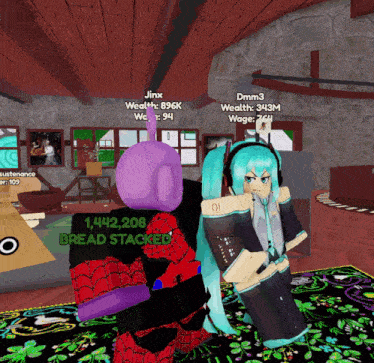 a screenshot of a video game shows jinx wealth 896k wage 94 and dmm3 wealth 343m