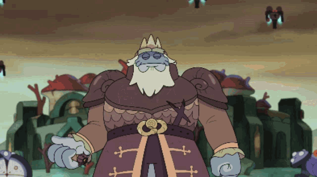 a cartoon character with a beard and a crown