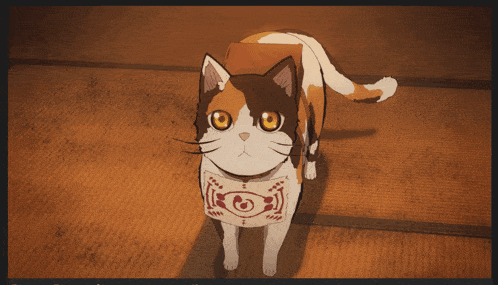 a cat with a scarf around its neck that says ' a ' on it