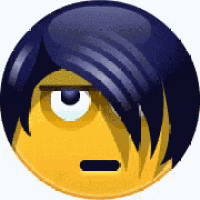 a yellow smiley face with a serious look on his face
