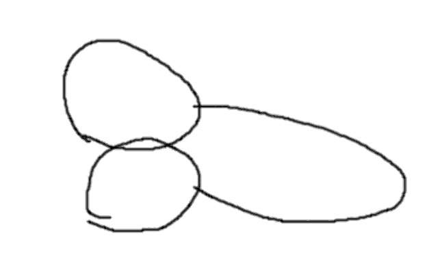 a black and white drawing of a circle and a triangle on a white background