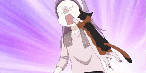a cartoon drawing of a woman holding a cat