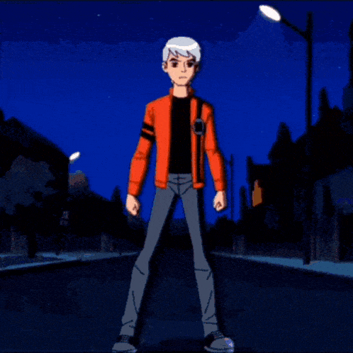 a cartoon character is wearing a red jacket and a black shirt