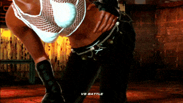 a video game screen shows a woman in a white top and black pants with the words vs battle below her