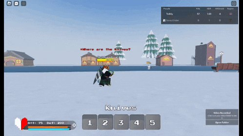 a screenshot of a game called knives with numbers 1 through 5