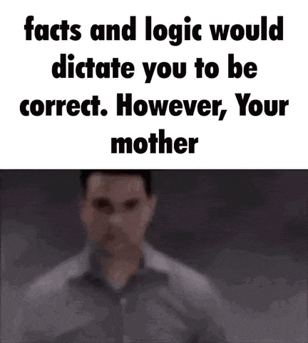 a blurred image of a man with the words `` facts and logic would dictate you to be correct . however your mother ''