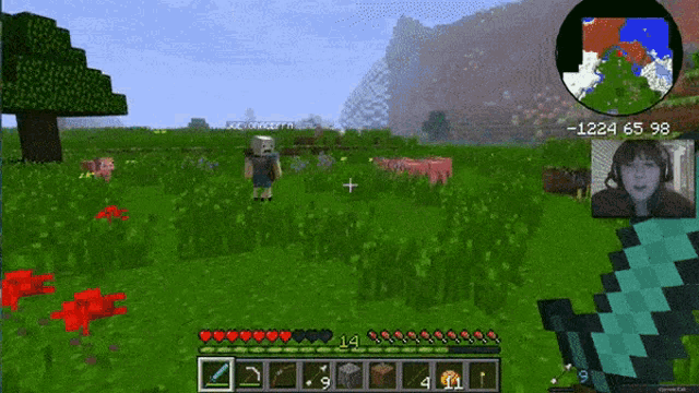 a screenshot of a video game shows a person standing in a field and the time is 12:24