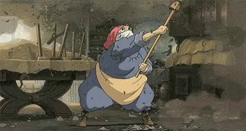 a cartoon of a woman holding a broom in her hand .
