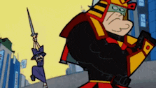 a cartoon of a samurai holding a sword and a ninja holding a sword
