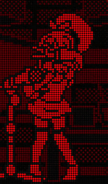 a silhouette of a person is made up of red dots