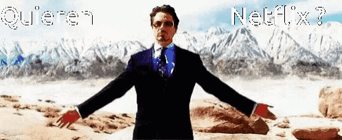 a man in a suit and tie is standing in front of a mountain with the words quieren netflix written on it