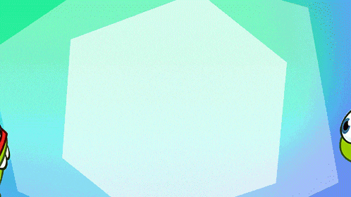 two cartoon characters are standing next to each other with a white cube in the background