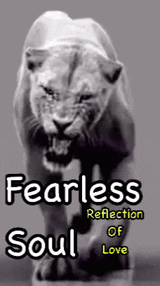 a poster of a lion with the words fearless reflection of soul on it