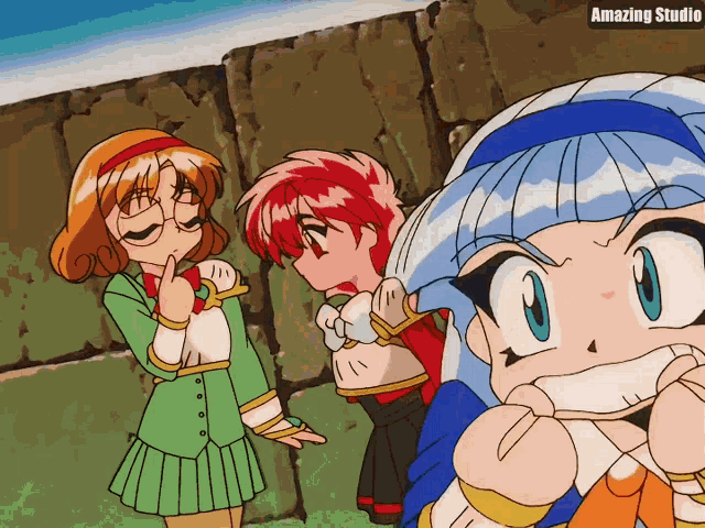 a group of anime characters are standing next to each other and the words amazing studio are on the bottom