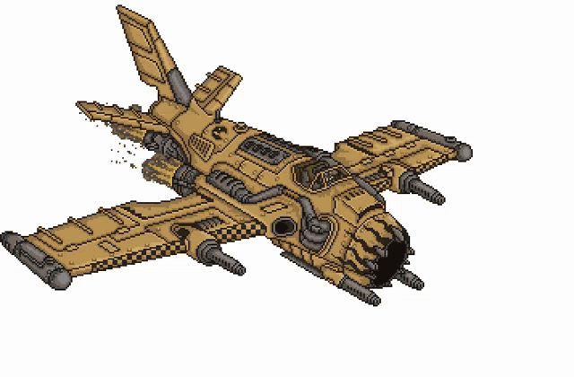 a pixel art drawing of a fighter jet with missiles coming out of it