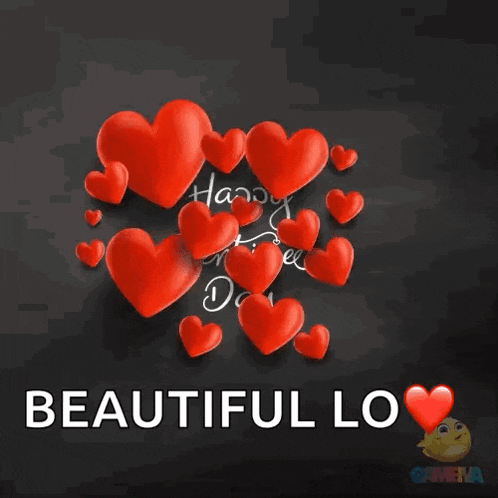 a valentine 's day card with red hearts and the words happy valentine 's day beautiful love