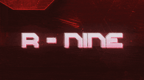 a red background with the word r-nine in white
