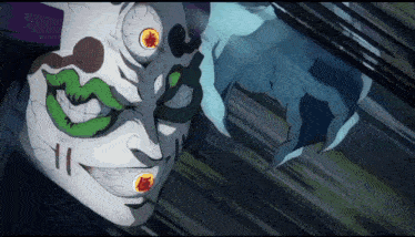 a close up of a cartoon character with a mask on