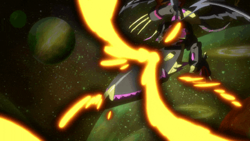 a cartoon drawing of a monster with glowing yellow wings
