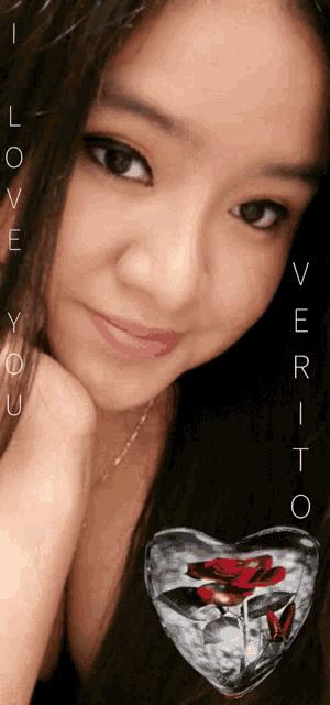 a picture of a woman with the words " i love you " written above her