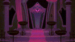 a purple and pink shield with a skull on it
