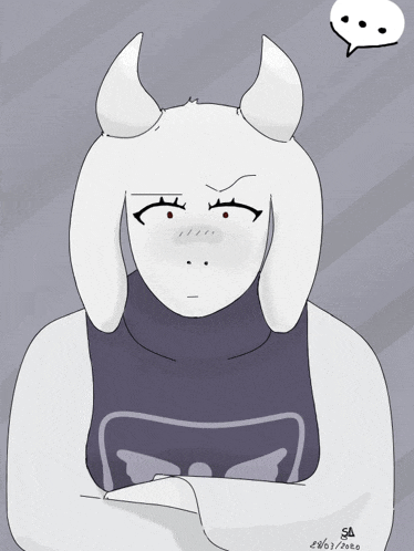 a drawing of a goat with a speech bubble that says sa on the bottom