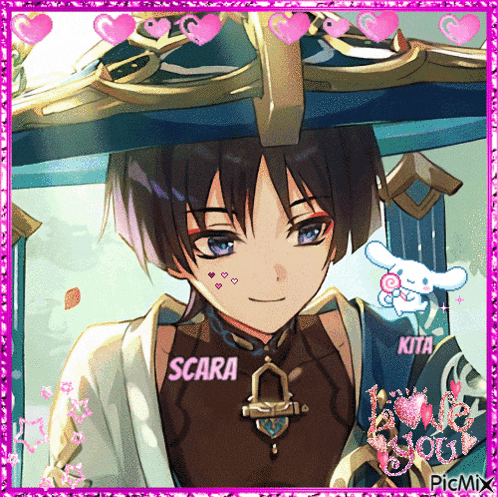 a picture of a boy with the name scara written on it