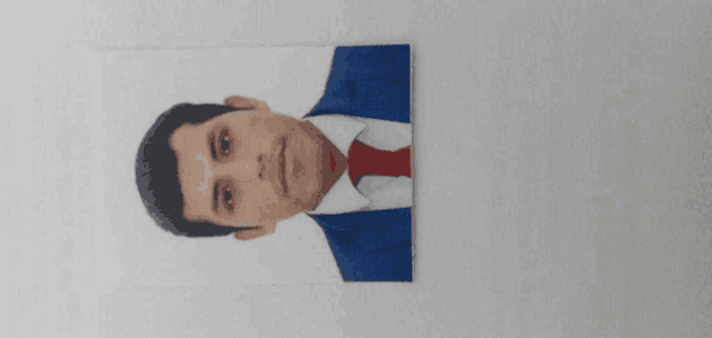 a man in a blue suit and red tie
