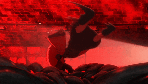 a cartoon drawing of a person in a red light