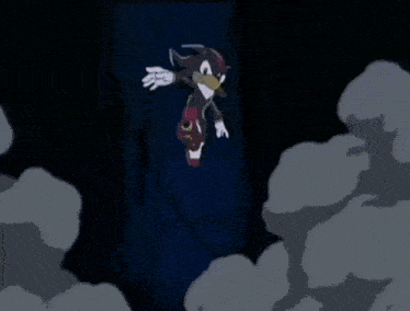 shadow the hedgehog from sonic the hedgehog is flying through the air with lightning bolts coming out of his hands .