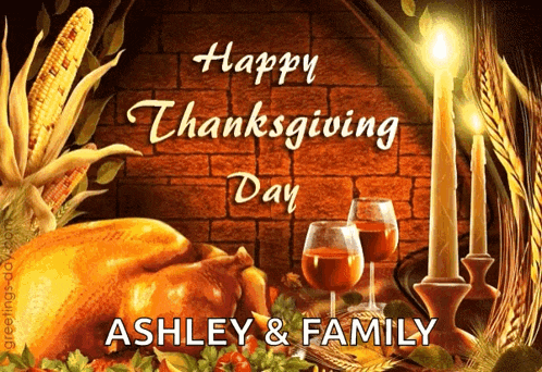 a greeting card for thanksgiving with a turkey and wine glasses