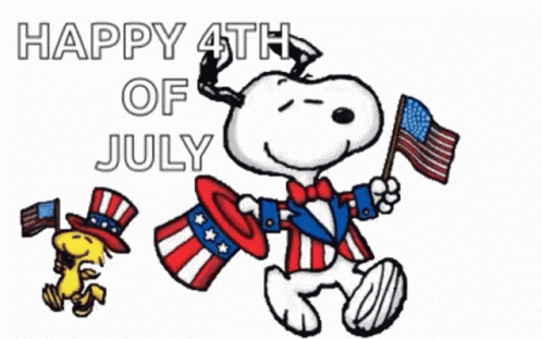 snoopy and woodstock are celebrating the 4th of july with flags
