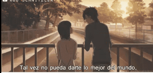 a man and a woman standing next to each other with the words tal vez no pueda darte lo mejor del mundo written below them