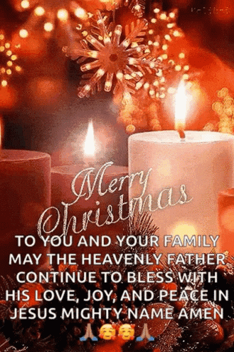 a merry christmas message to you and your family with candles in the background