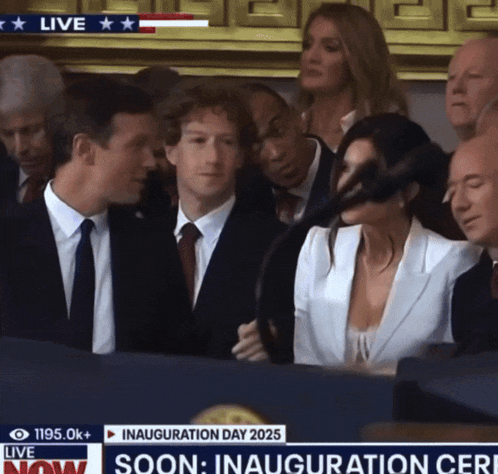 a group of people sitting in front of a screen that says inauguration day 2025
