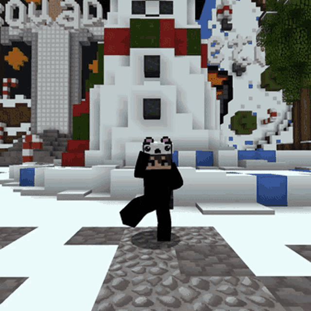 a minecraft character is standing in front of a snowman and a sign that says squad