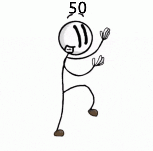 a drawing of a stick figure with the number 50 on it 's head .