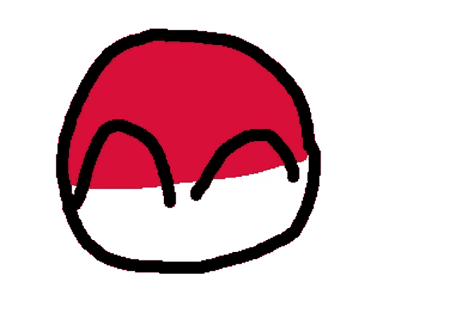 a cartoon drawing of a red and white ball with a black outline