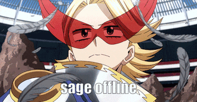 a cartoon of a superhero with the words sage offline on the bottom