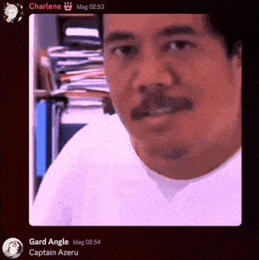 a picture of a man with a mustache is being displayed in a chat with charlene