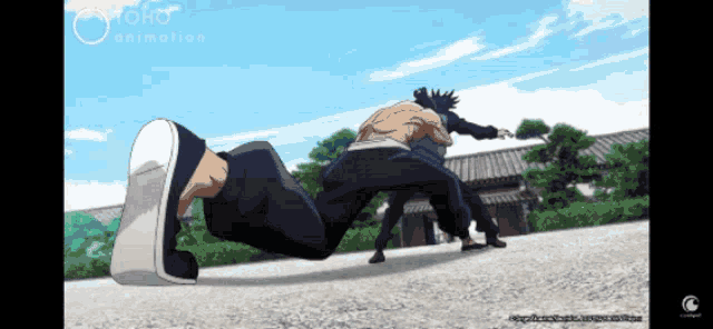 a screenshot of a tokyo animation showing two people fighting