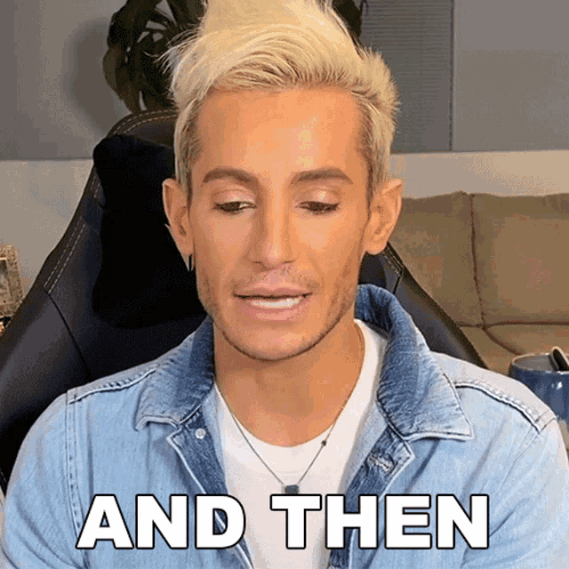 a man wearing a denim jacket says and then