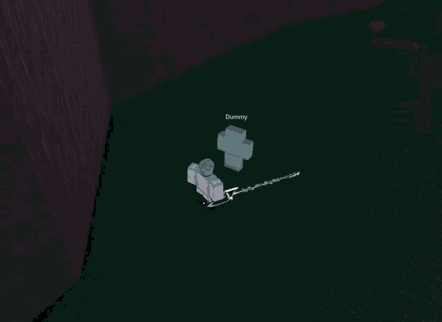 a person holding a sword in a video game with the name dummy