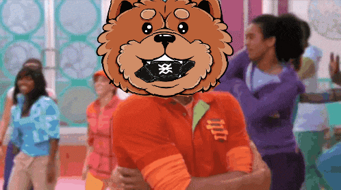 a cartoon of a dog wearing an orange shirt with the letter ii on it