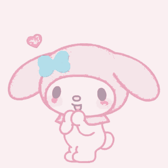 a pink bunny with a blue bow on its head is surrounded by hearts .