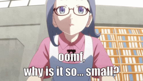 a girl with glasses and a pink shirt says oomf why is it so small