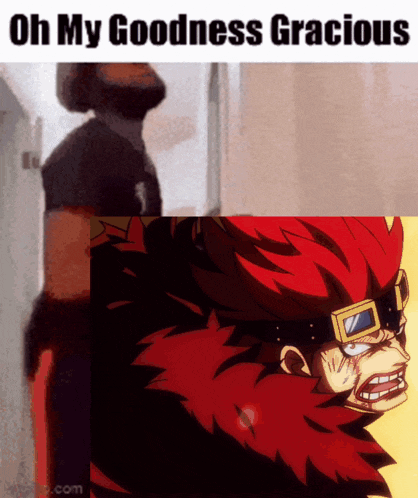 a meme of a man with a beard and a red haired anime character with the words oh my goodness gracious