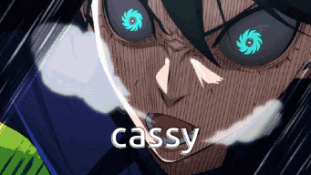 a close up of a person 's face with the word cassy written below it